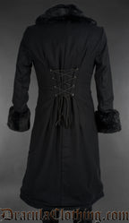 Black Wool Gentlemen Winter Coat With Faux Fur Trim