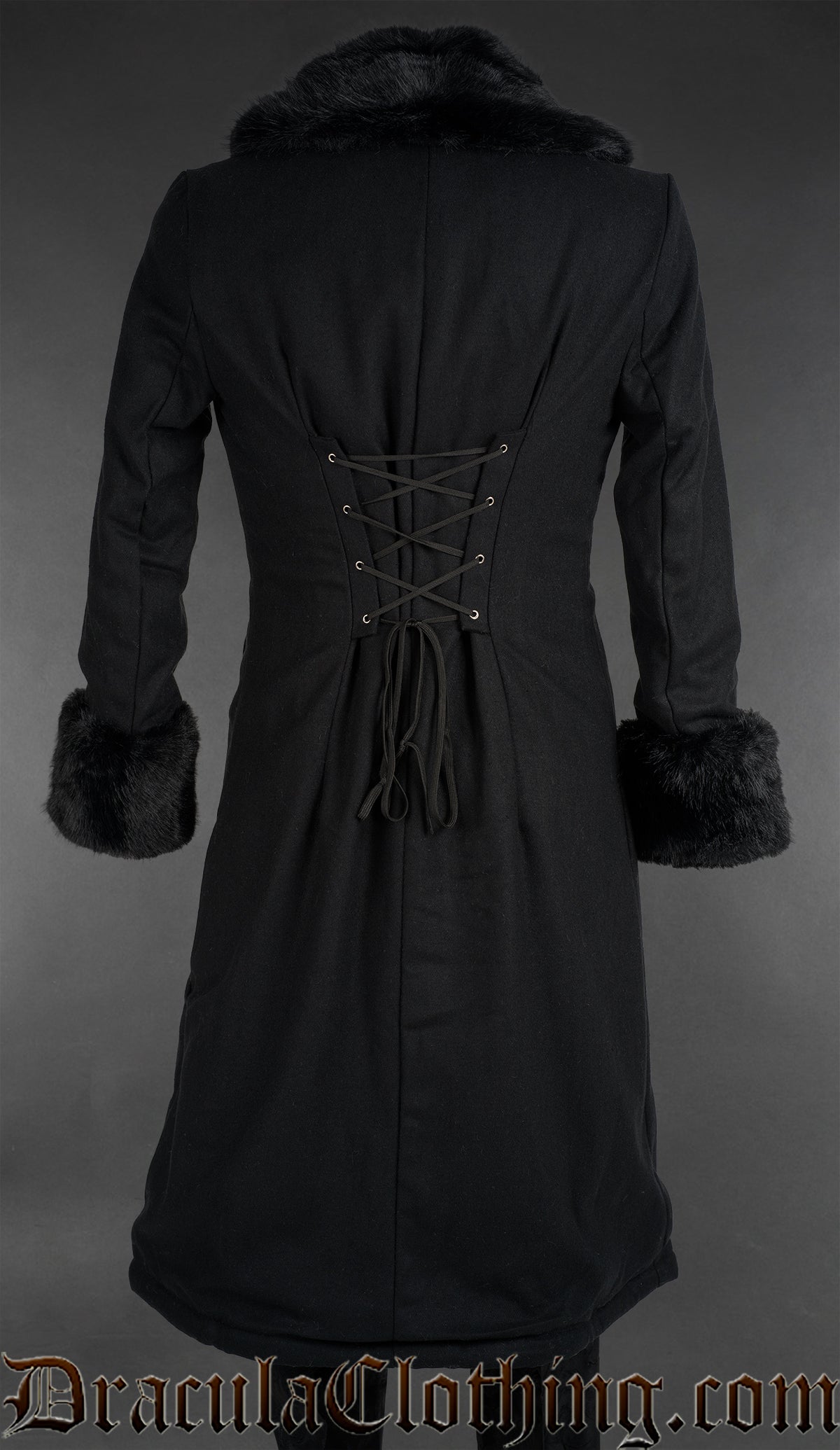 Black Wool Gentlemen Winter Coat With Faux Fur Trim