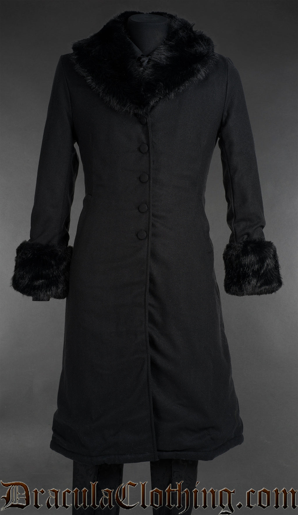 Black Wool Gentlemen Winter Coat With Faux Fur Trim
