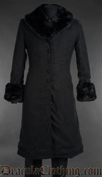Black Wool Gentlemen Winter Coat With Faux Fur Trim