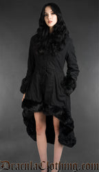 Black Wool High Low Winter Coat With Hood