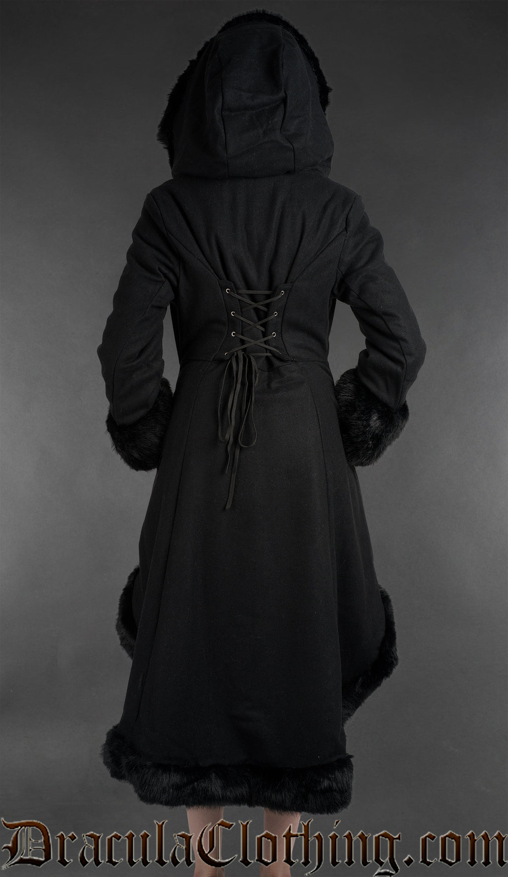 Black Wool High Low Winter Coat With Hood