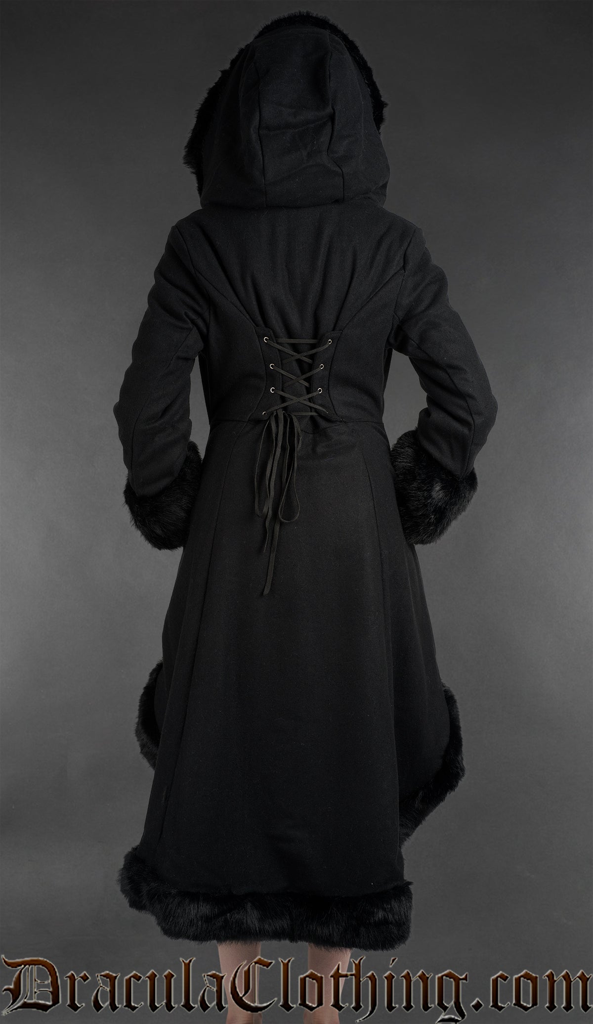 Black Wool High Low Winter Coat With Hood