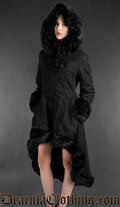 Black Wool High Low Winter Coat With Hood