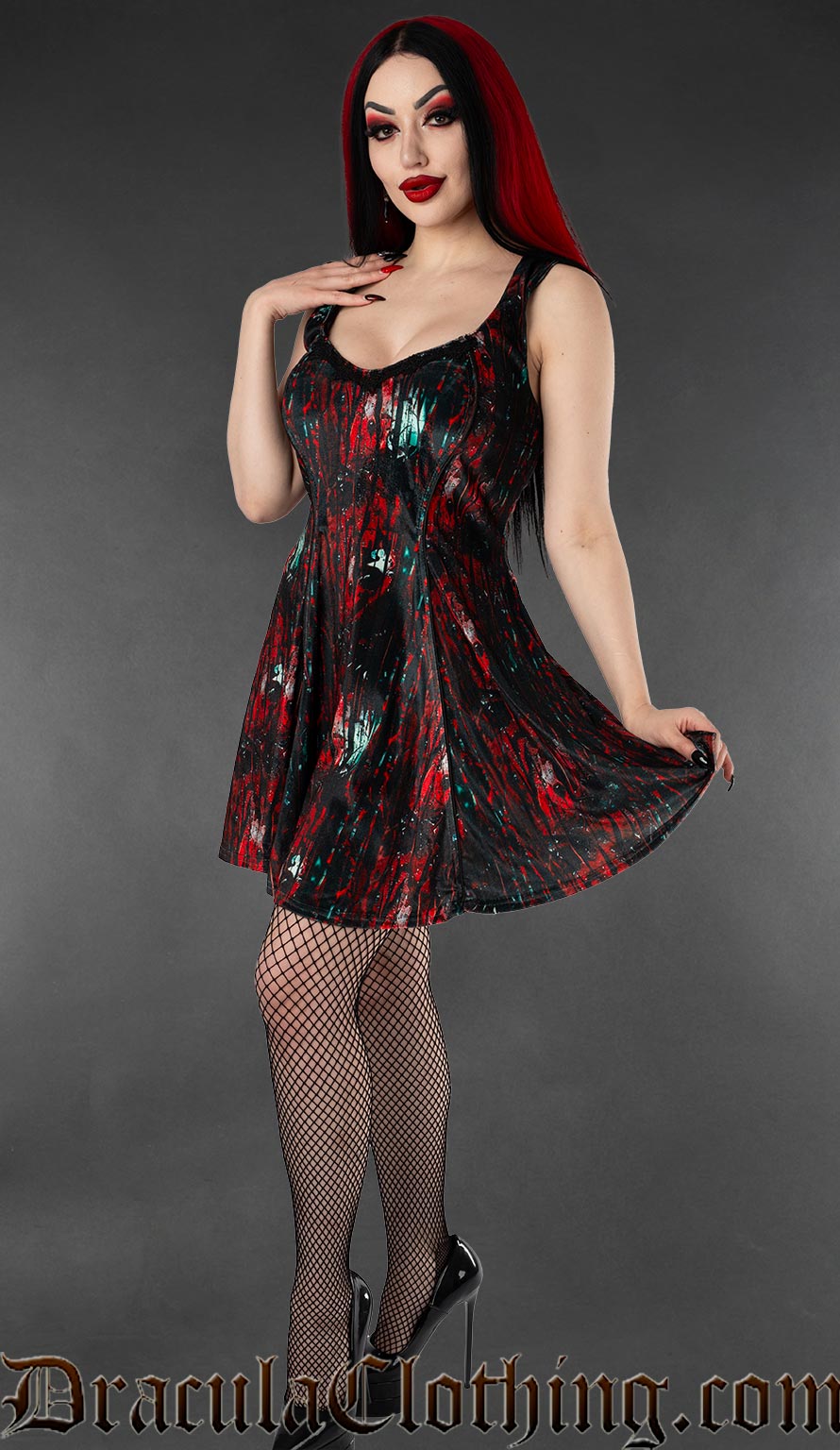 Bloody Glass Velvet Pocket Dress