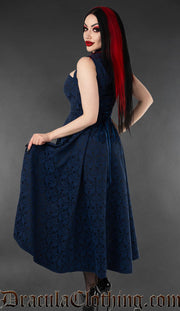 Blue Brocade Choker Dress