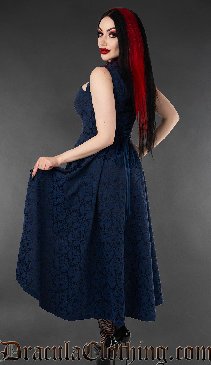 Blue Brocade Choker Dress L Blue Brocade Choker Dress L