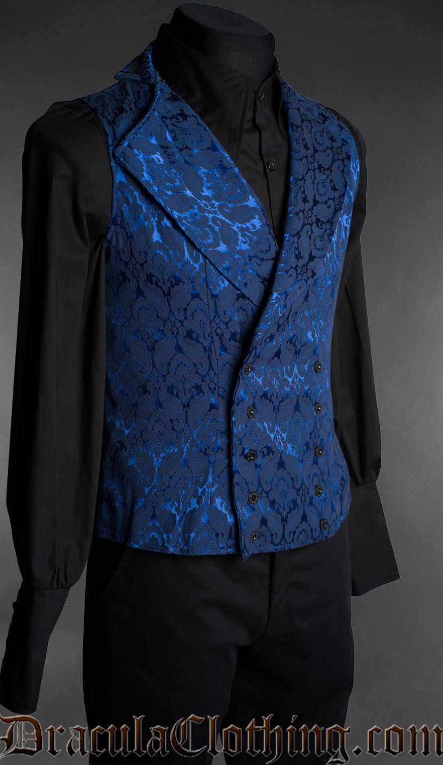 Blue Brocade Double Buttoned Vest