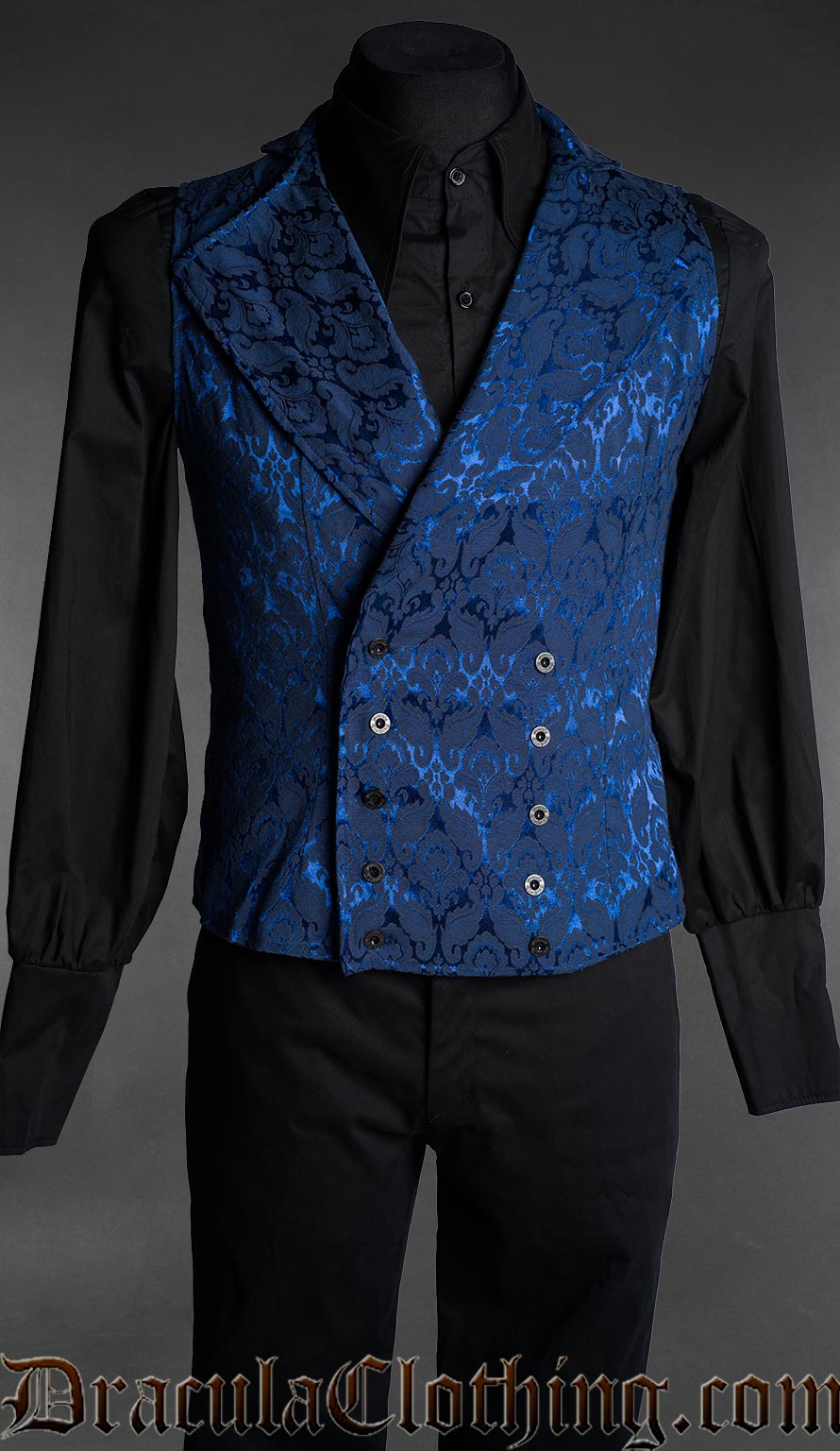 Blue Brocade Double Buttoned Vest