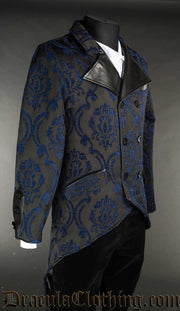 Blue Brocade Double Buttoned Tailcoat