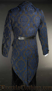 Blue Brocade Double Buttoned Tailcoat