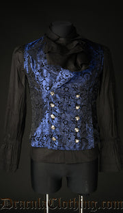 Blue Brocade Double Buttoned Vest