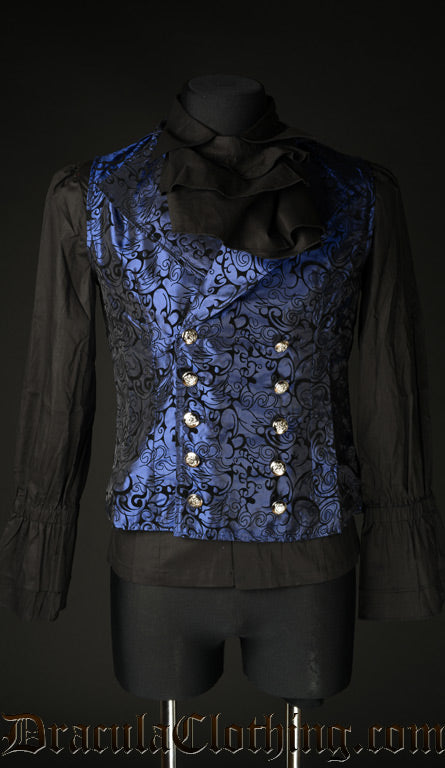 Blue Brocade Double Buttoned Vest