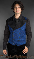 Gothic blue brocade Victorian vest for men with asymmetrical front and tailored fit