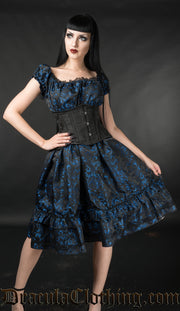 Blue Brocade Gothabilly Dress