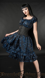 Blue Brocade Gothabilly Dress