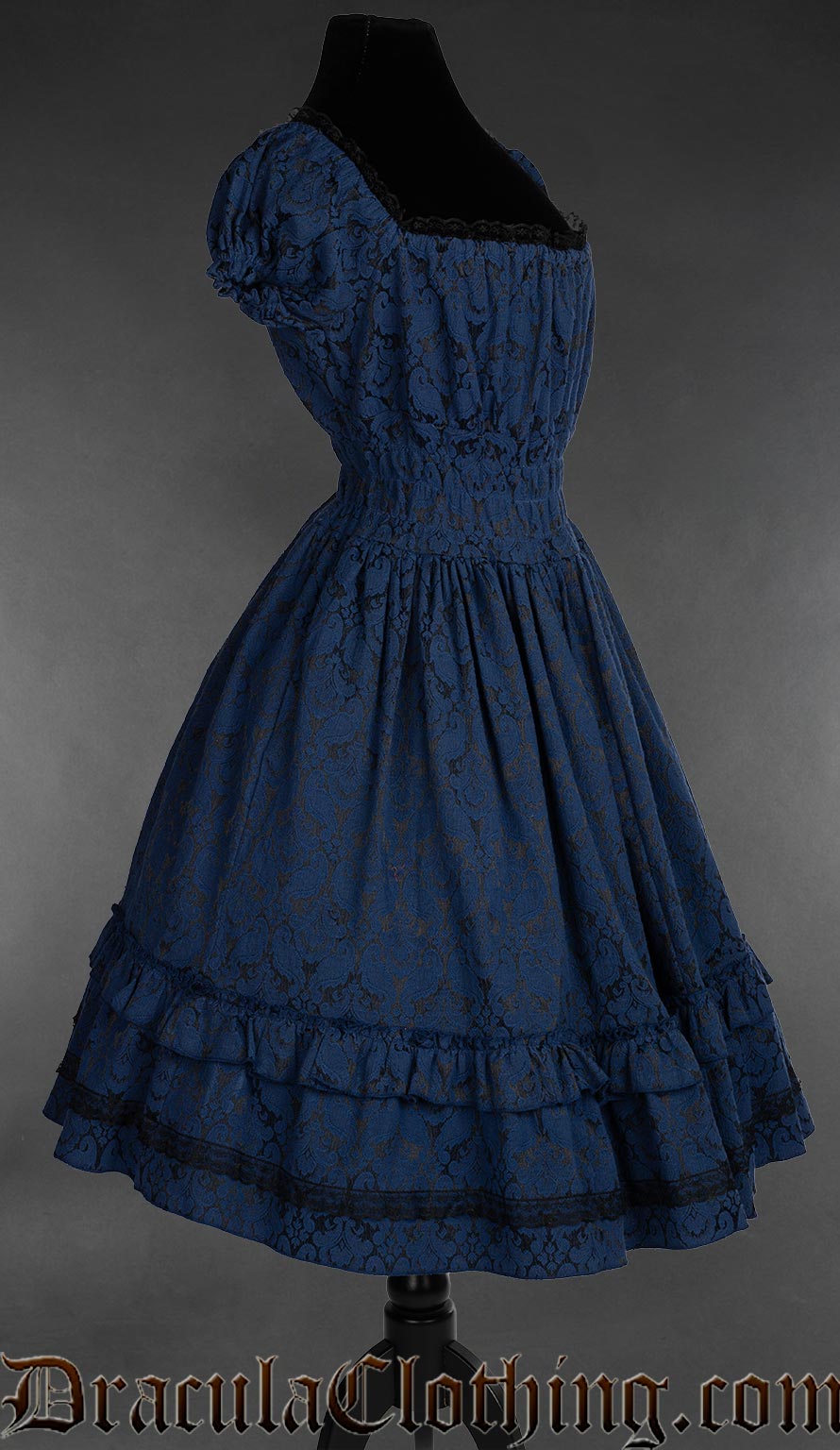 Blue Brocade Gothabilly Dress DraculaClothing Blue Brocade Gothabilly Dress DraculaClothing