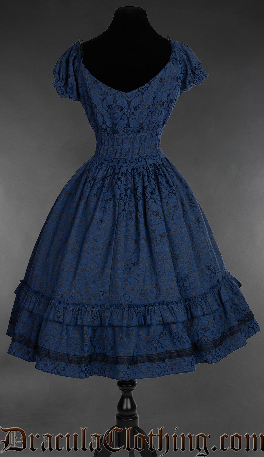 Blue Brocade Gothabilly Dress