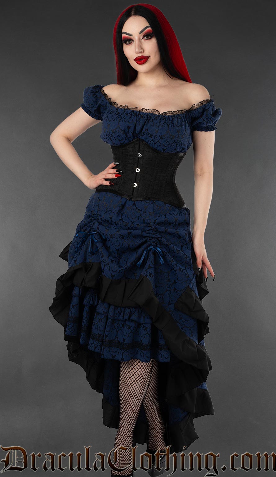 Blue Brocade Gothabilly Dress DraculaClothing Blue Brocade Gothabilly Dress DraculaClothing