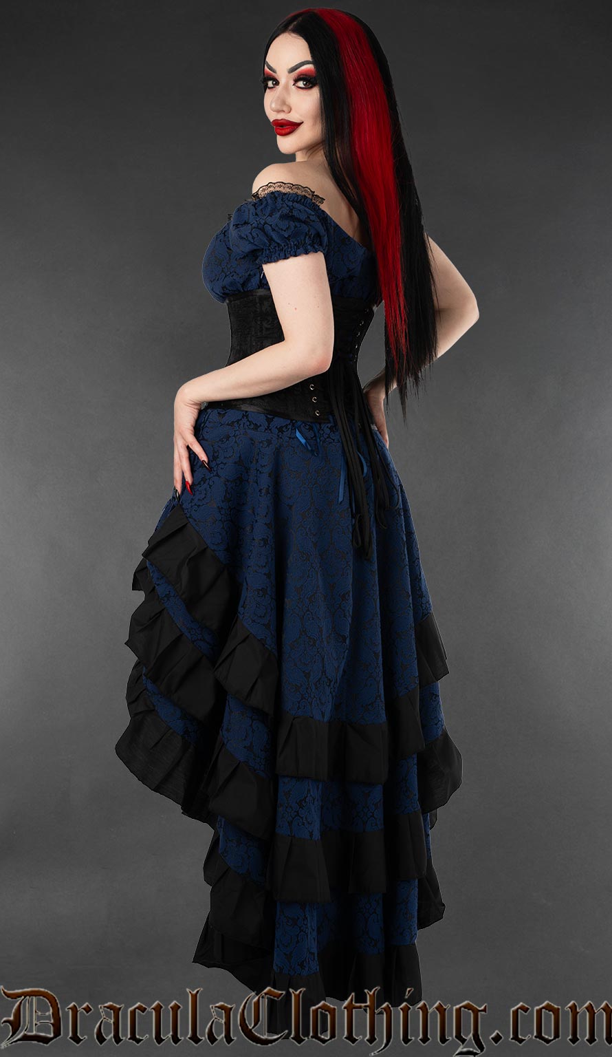 Blue Brocade Gothabilly Dress DraculaClothing Blue Brocade Gothabilly Dress DraculaClothing