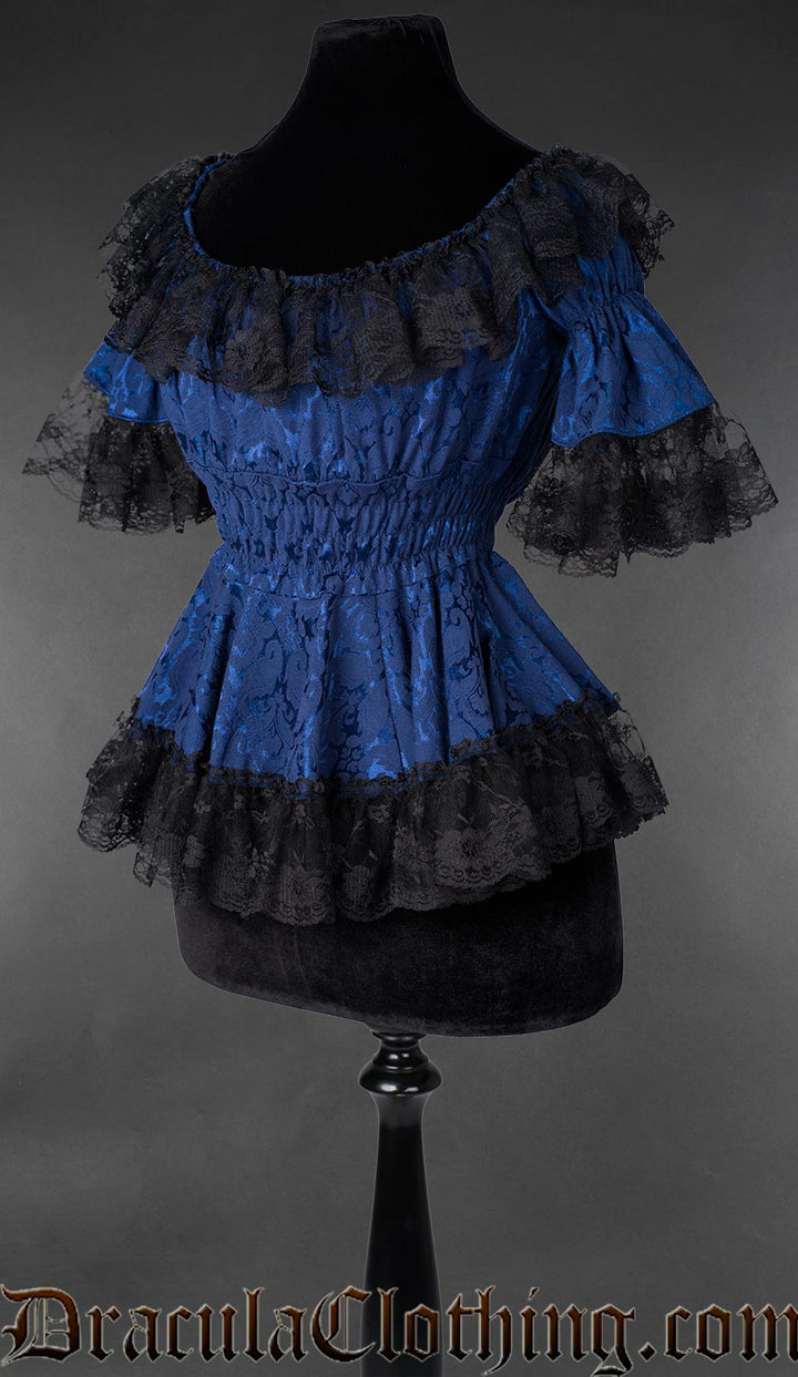 Blue Brocade Lace Victorian Blouse