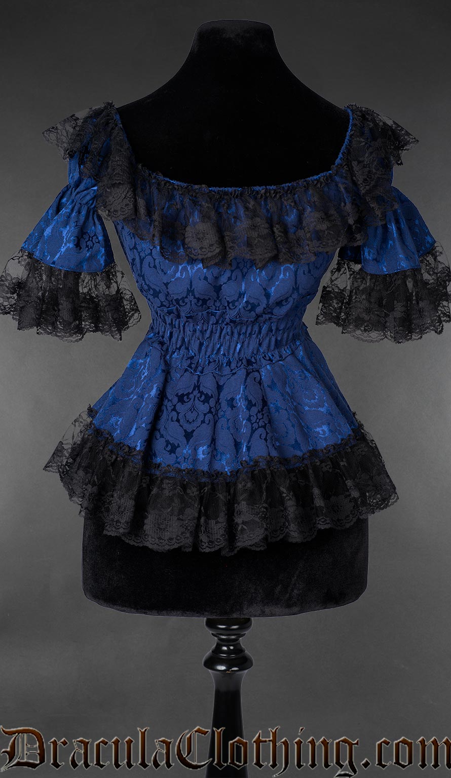 Blue Brocade Lace Victorian Blouse