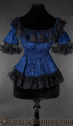 Blue Brocade Lace Victorian Blouse