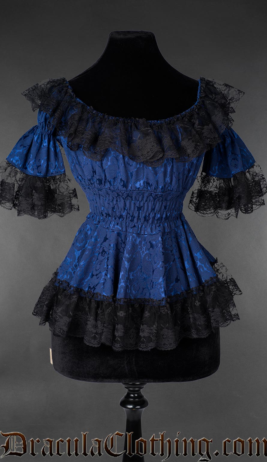 Blue Brocade Lace Victorian Blouse