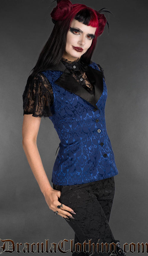 Blue Brocade Ladies Vest