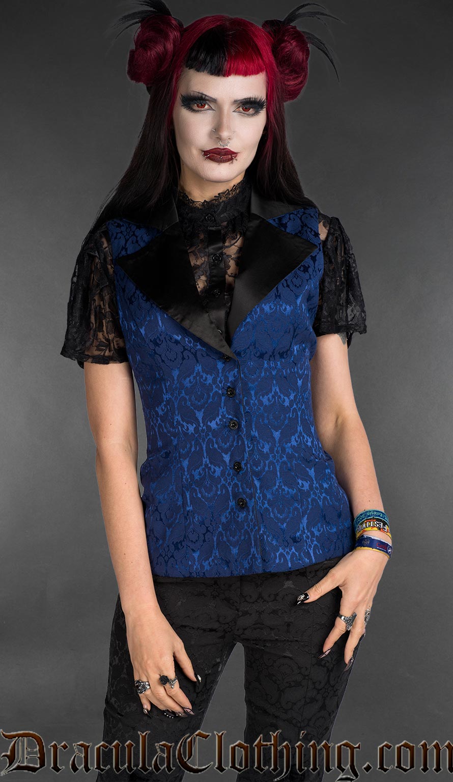 Blue Brocade Ladies Vest