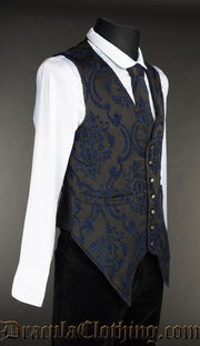 Blue Brocade Long Vest