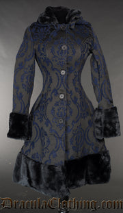 Blue Brocade Thick Winter Coat