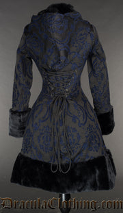 Blue Brocade Thick Winter Coat