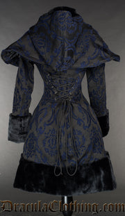 Blue Brocade Thick Winter Coat