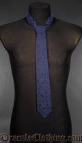 blue and black neck tie made with cotton brocade fabric