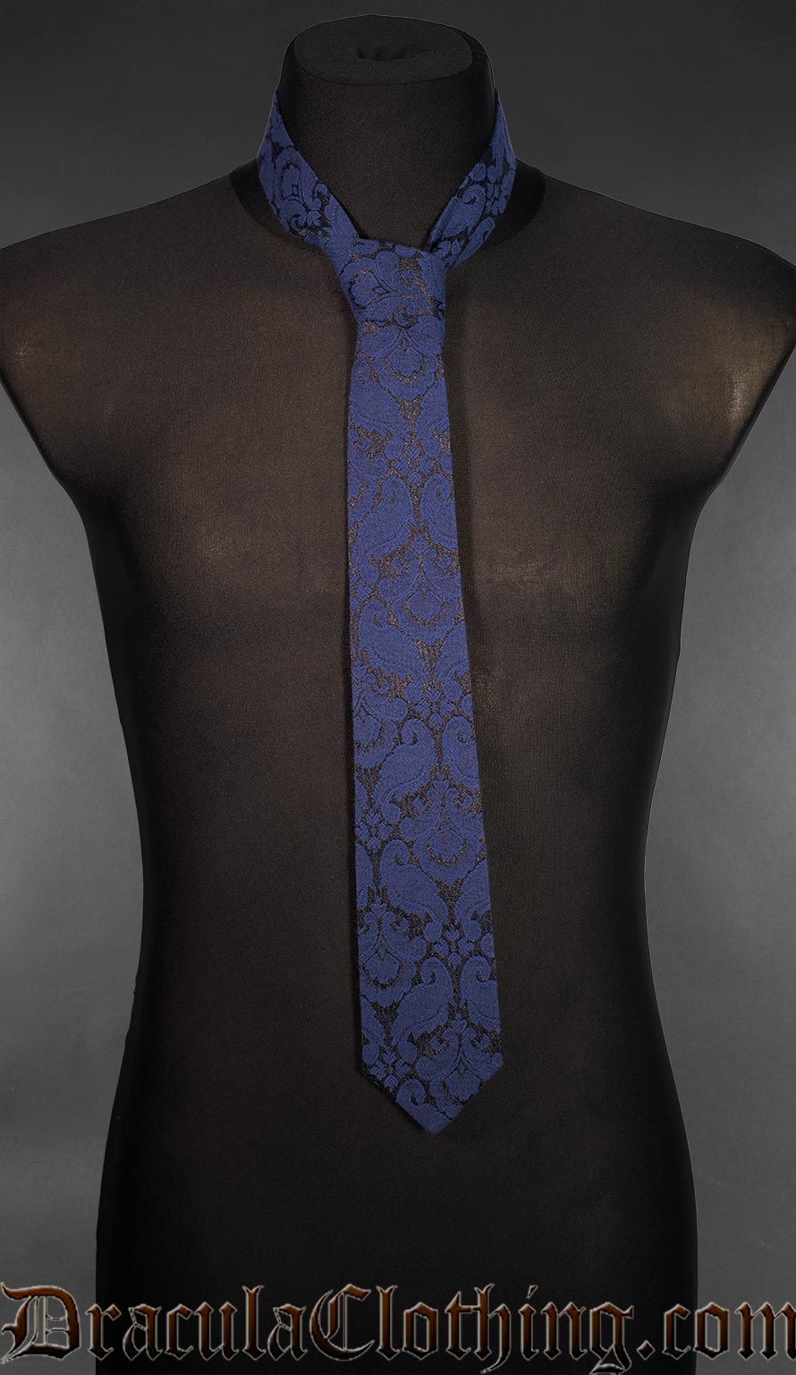 blue and black neck tie made with cotton brocade fabric