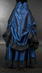 Blue bustle skirt for women shown with front layer of skirt raised