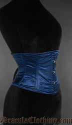 side view of blue satin women's waist cincher corset