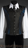 Men's black and blue striped v-shaper corset vest 