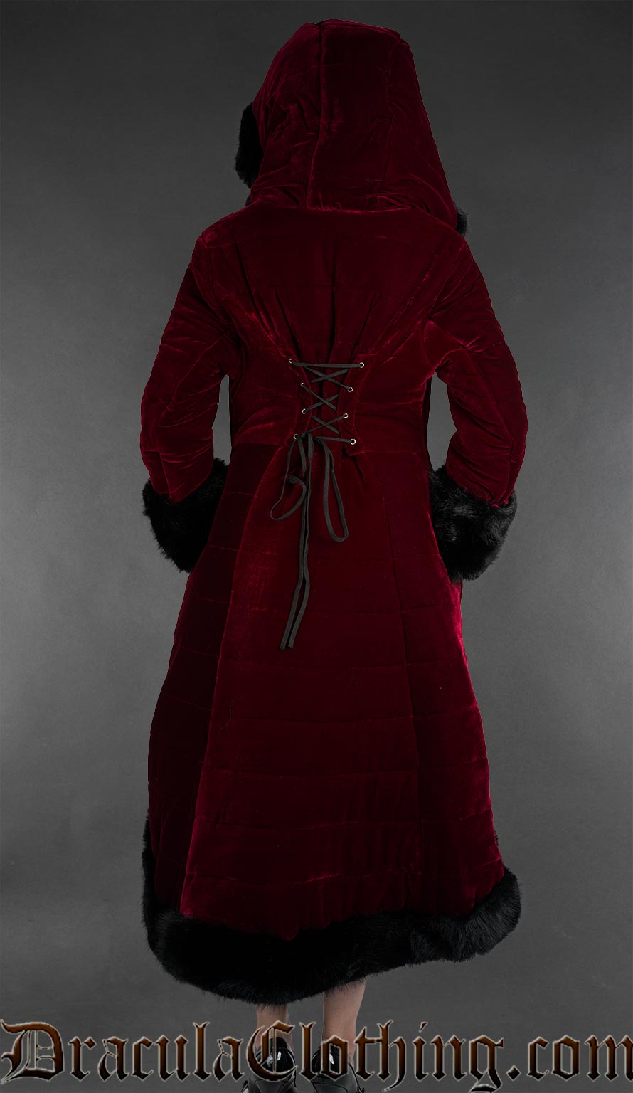 Bordeaux Velvet High Low Puffer Winter Coat With Hood
