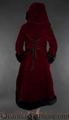 Bordeaux Velvet High Low Puffer Winter Coat With Hood