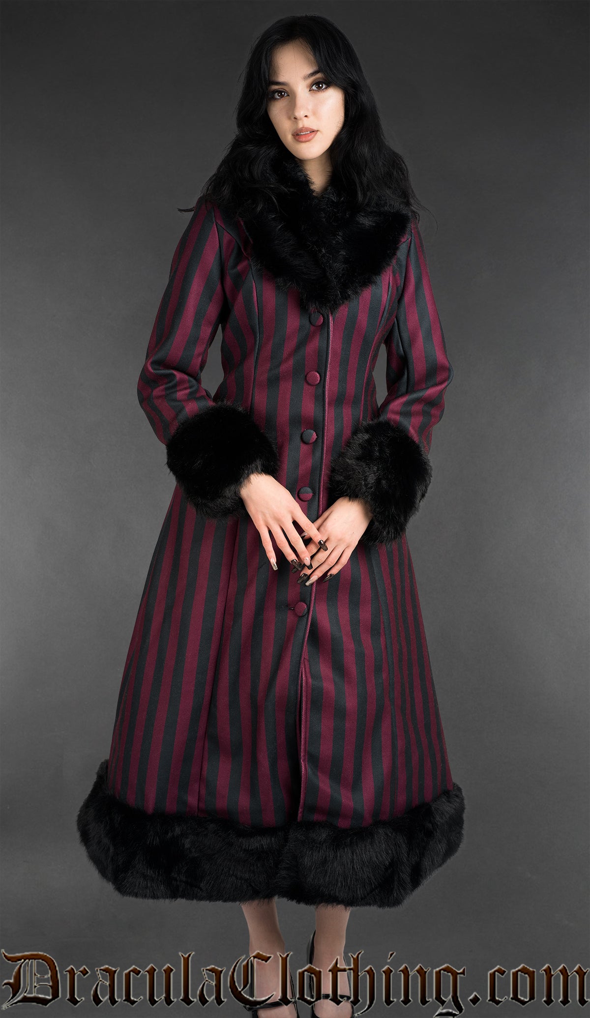 Bordeaux Striped Winter Coat