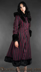 Bordeaux Striped Winter Coat With Hood