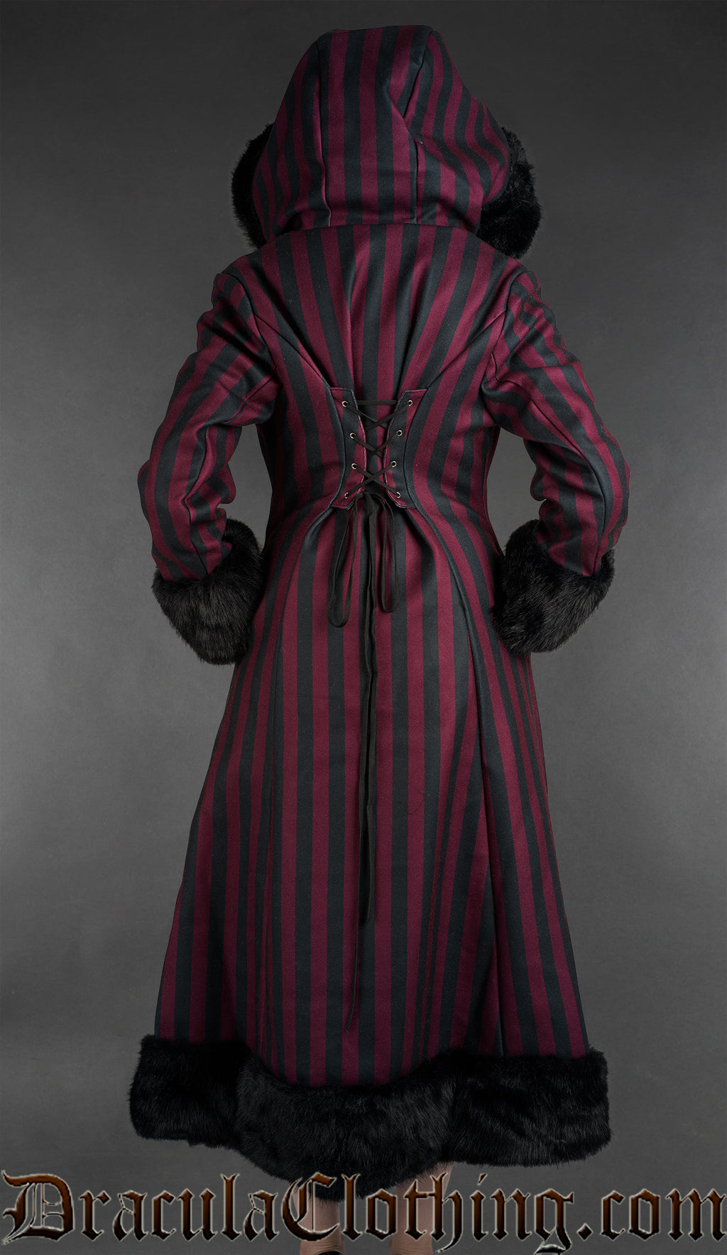 Bordeaux Striped Winter Coat With Hood