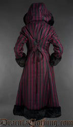 Bordeaux Striped Winter Coat With Hood