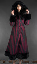 Bordeaux Striped Winter Coat With Hood