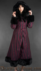 Bordeaux Striped Winter Coat With Hood
