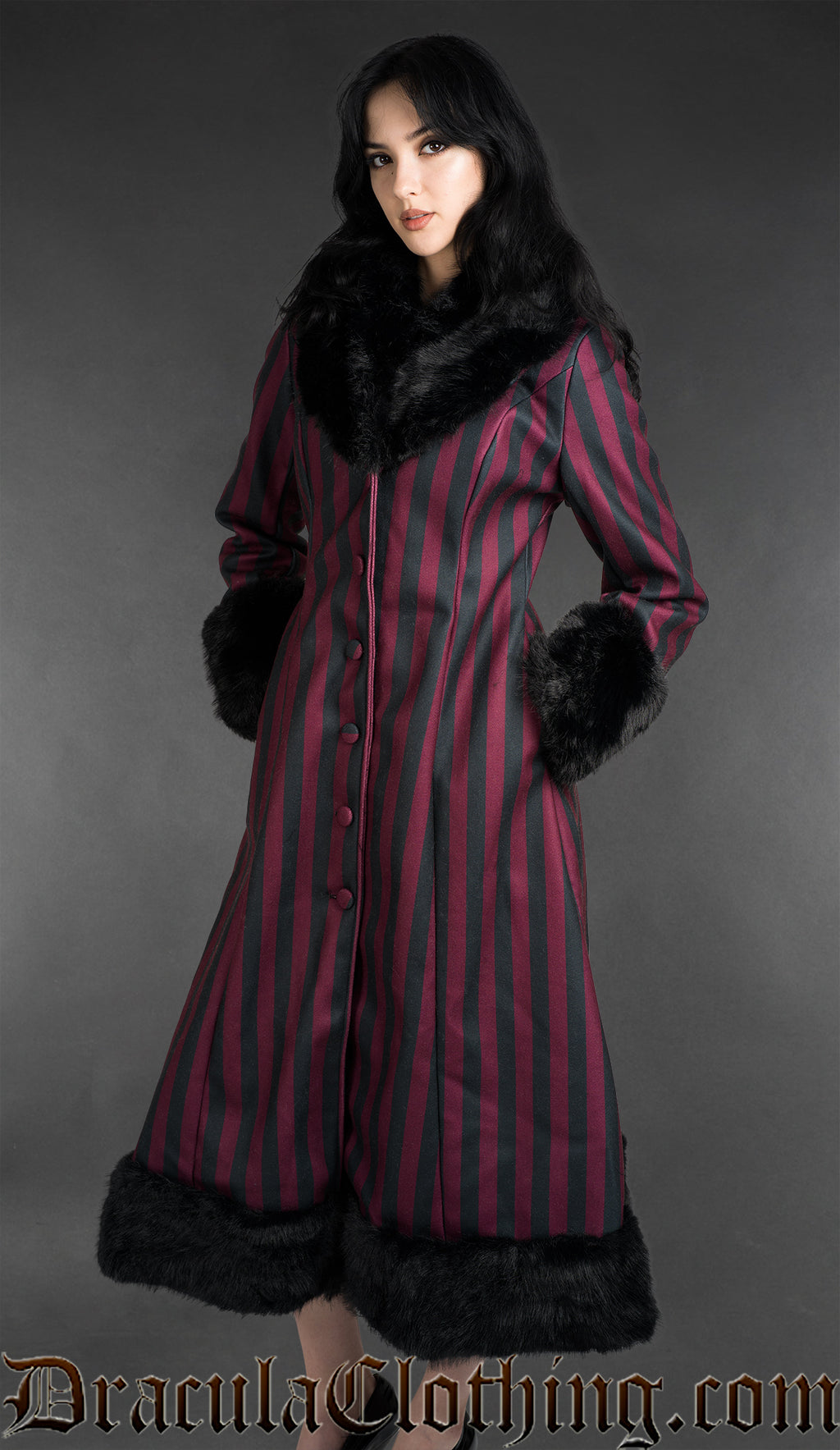 Bordeaux Striped Winter Coat