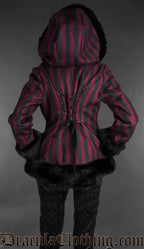 Bordeaux Striped Winter Jacket With Hood