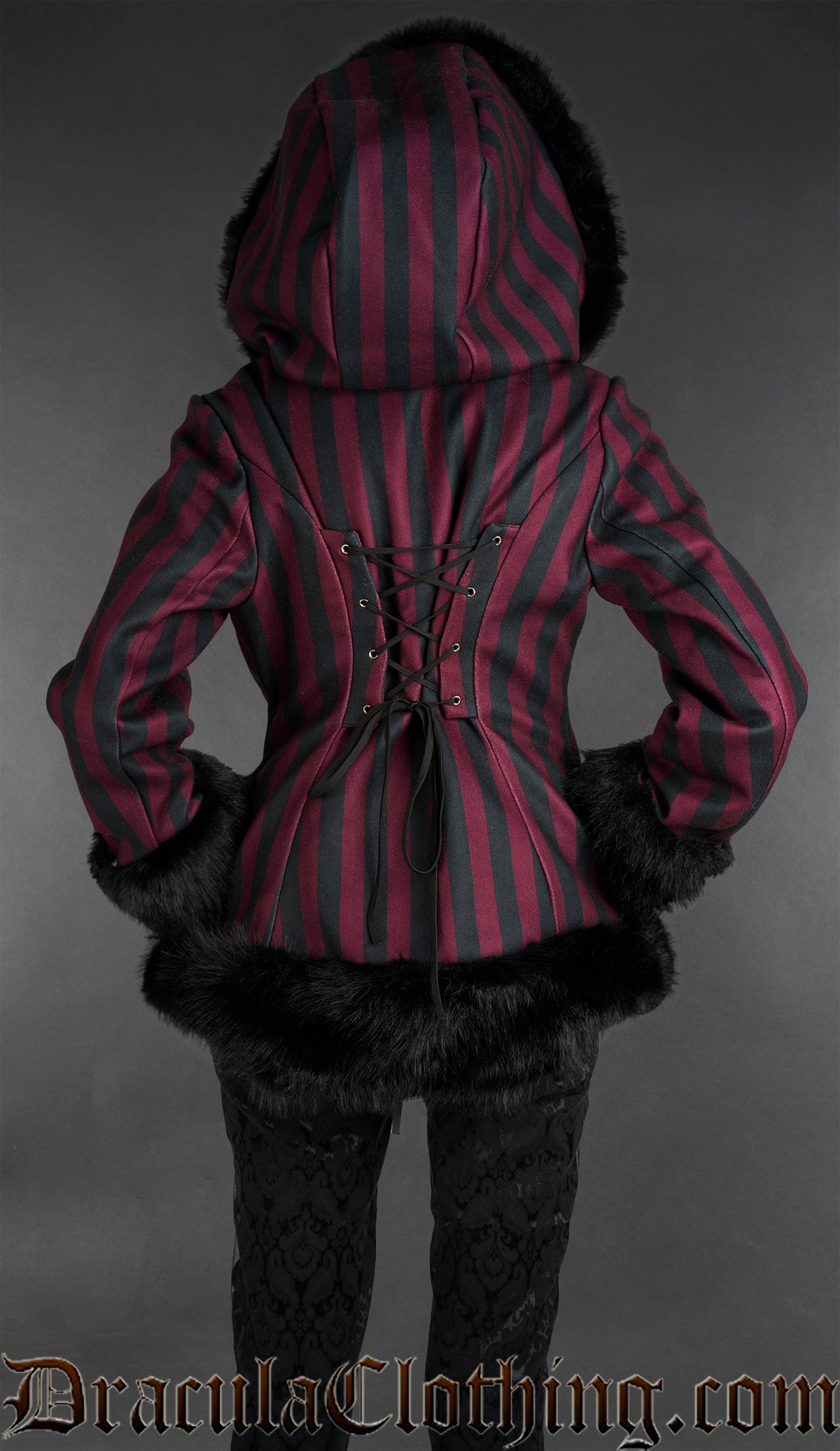 Bordeaux Striped Winter Jacket With Hood
